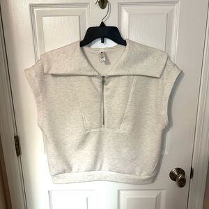 Yogalicious Cream Scuba Half Zip Womens XL Crop Top Workout Activewear Yoga